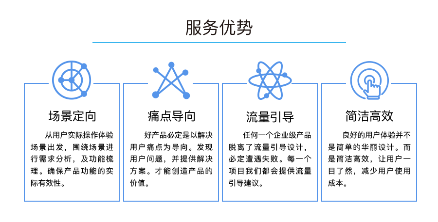 服务优势：场景定向、痛点导向、流量引导、简洁高效。